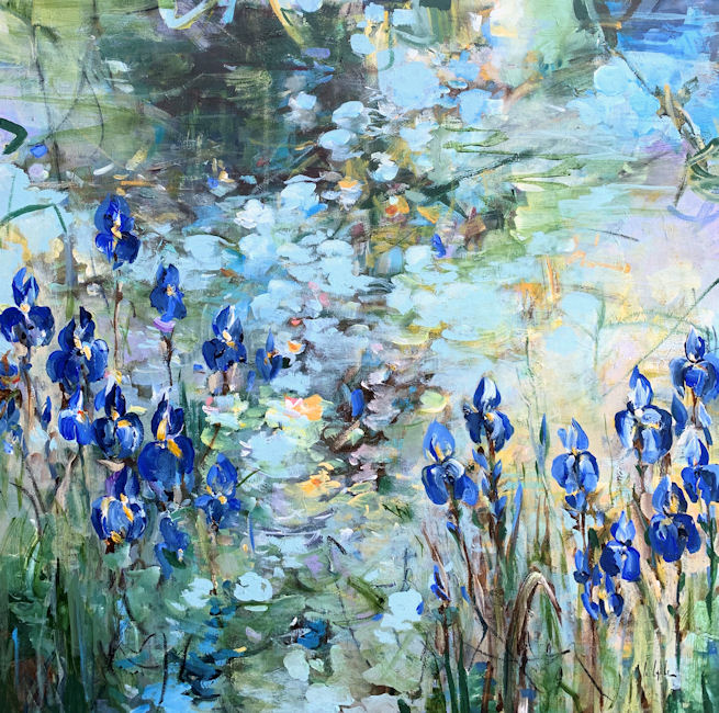 Blue irises at the pond II